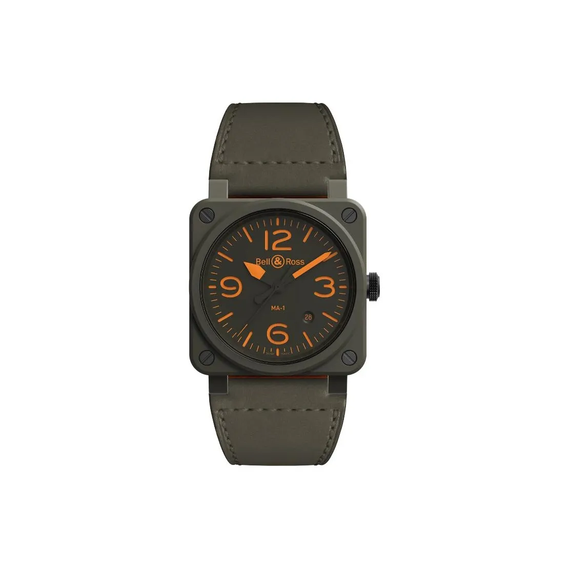 BELL & ROSS Automatic Mechanical Movement Unisex Watch 42mm Green Dial Ceramic Watch Case Cowhide Strap