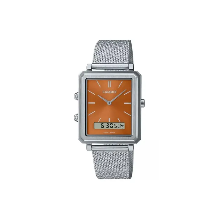 CASIO Кварцевый механизм нержавеющая сталь ремешок часы 42*30*8 мм женские часы апельсин циферблат часов MTP B205M 5E