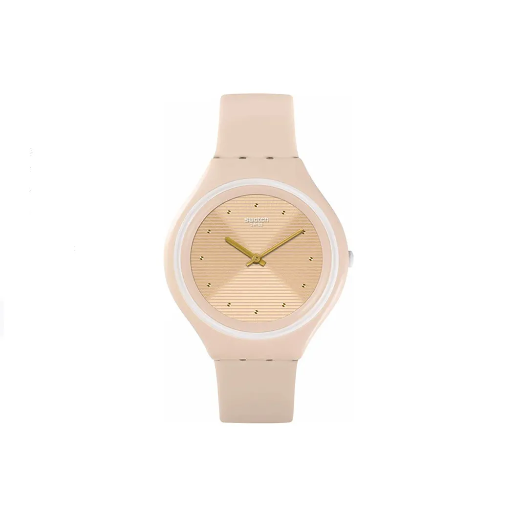 Swatch Quartz Механизм Женские часы 40 мм Розовый циферблат Часы Пластиковый корпус Часы Силиконовый ремешок
