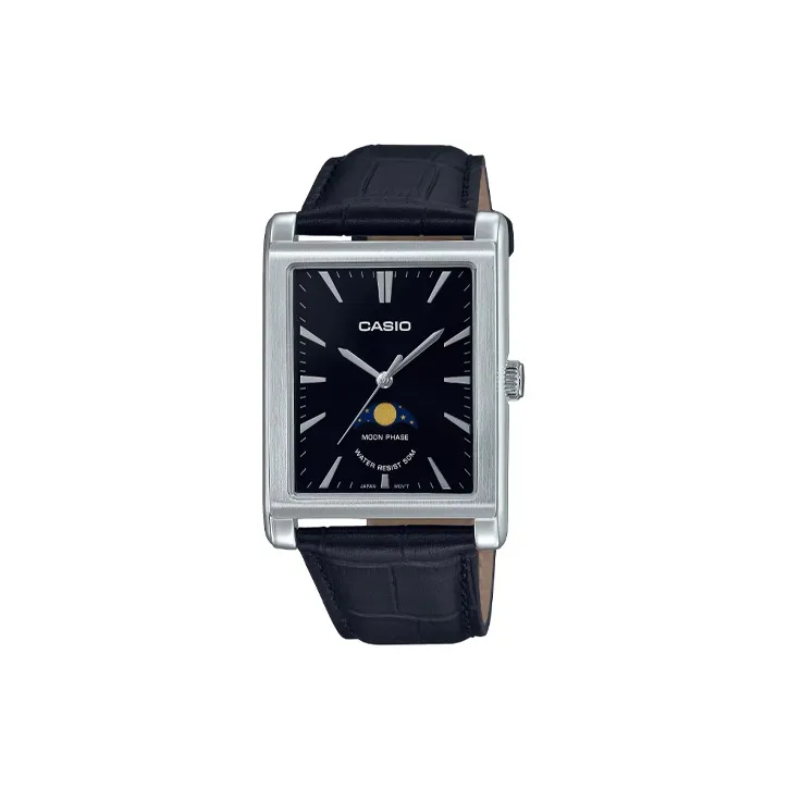 CASIO Кварцевый механизм ремень из натуральной кожи черный циферблат мужские часы