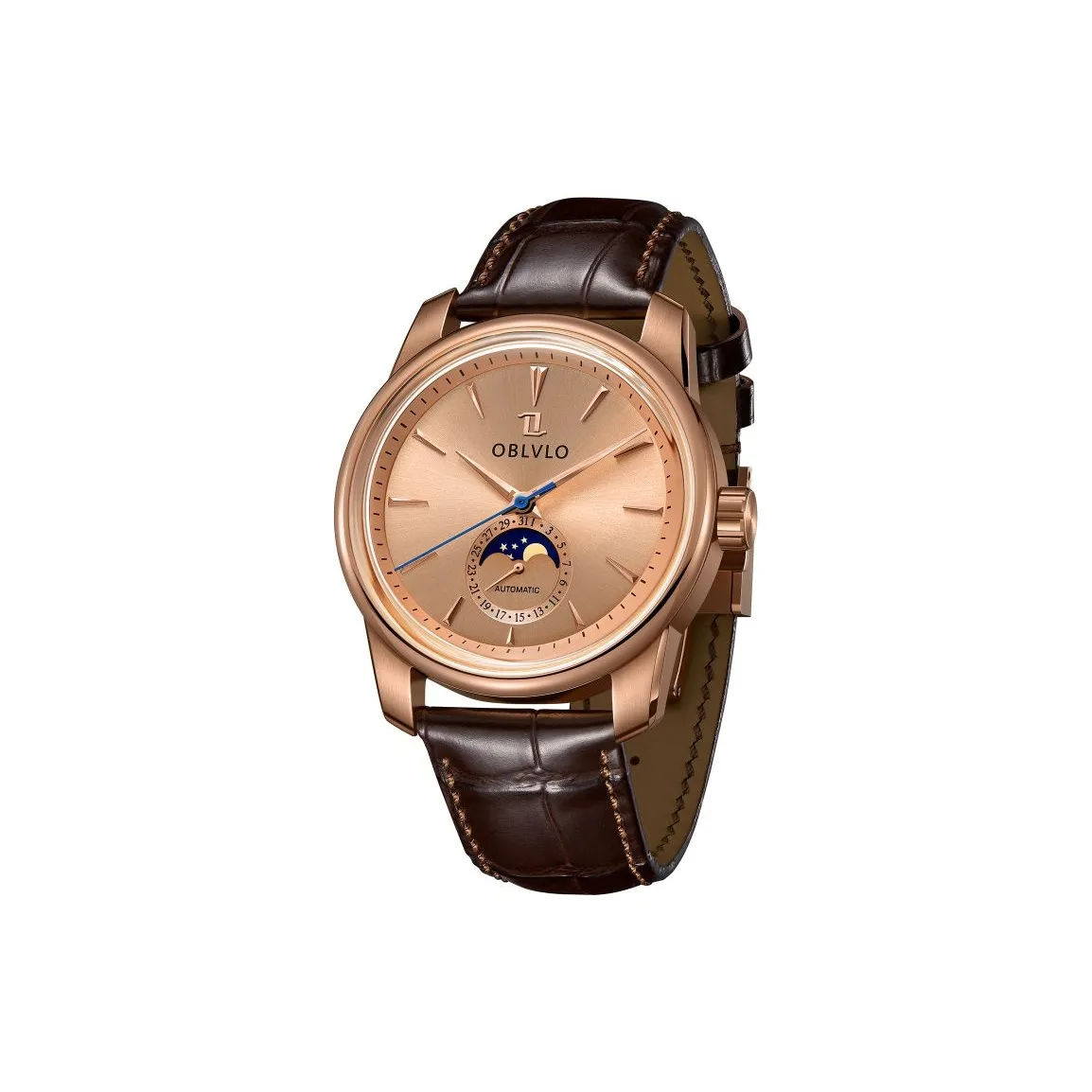 OBLVLO Автоматический механический механизм натуральная кожа ремень часы для мужчин золотой циферблат