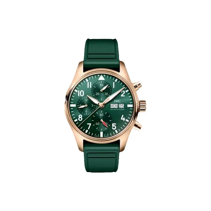 IWC PILOT Automatic Mechanical Movement Men's Watches Watch 41mm Green Dial 18K Red Gold Watch Case Rubber Strap