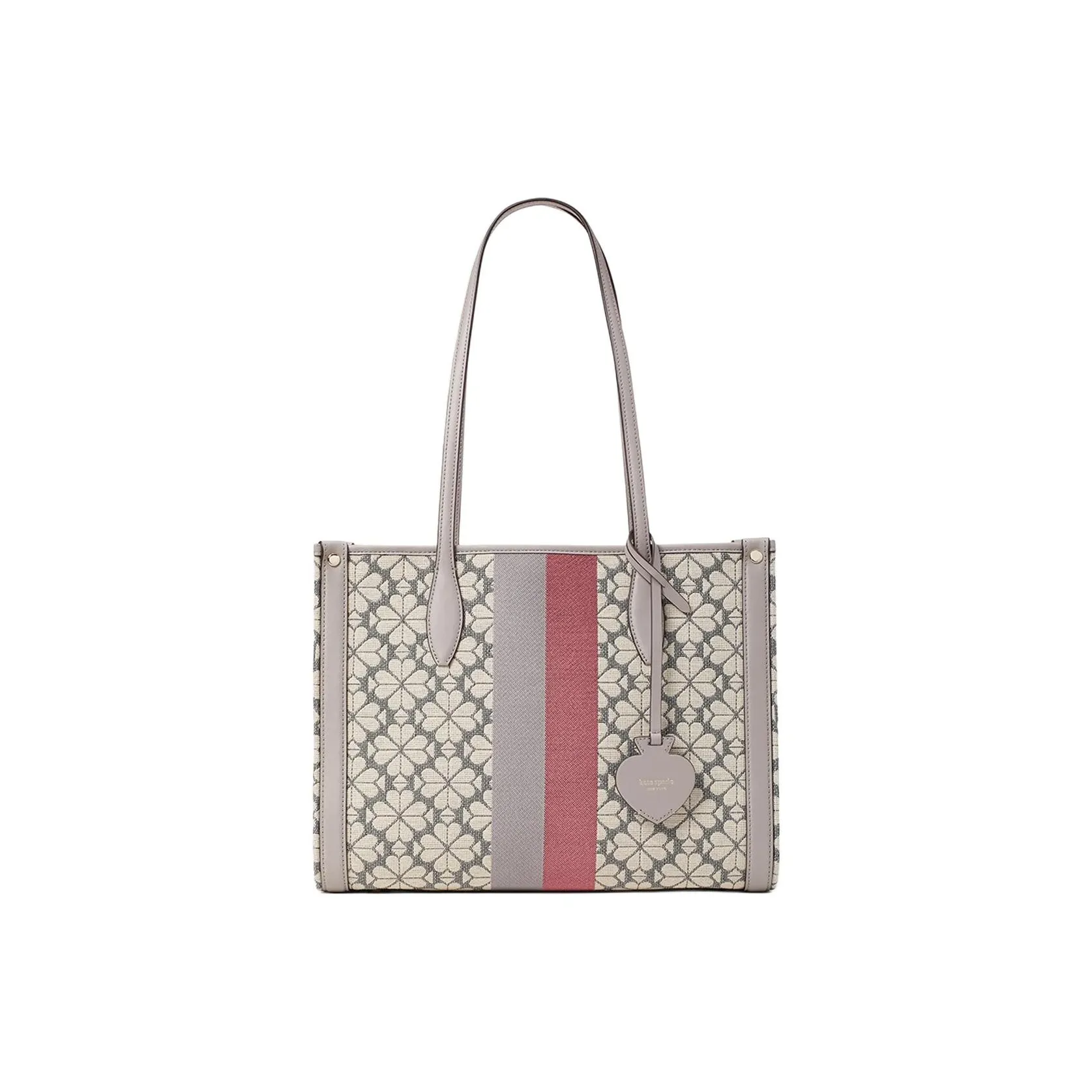 Kate Spade Monogram Fabric With Split Cow Leather Tote Bag, Shopping Bag, Handbag, Shoulder Bag Women's Pink Multicolor