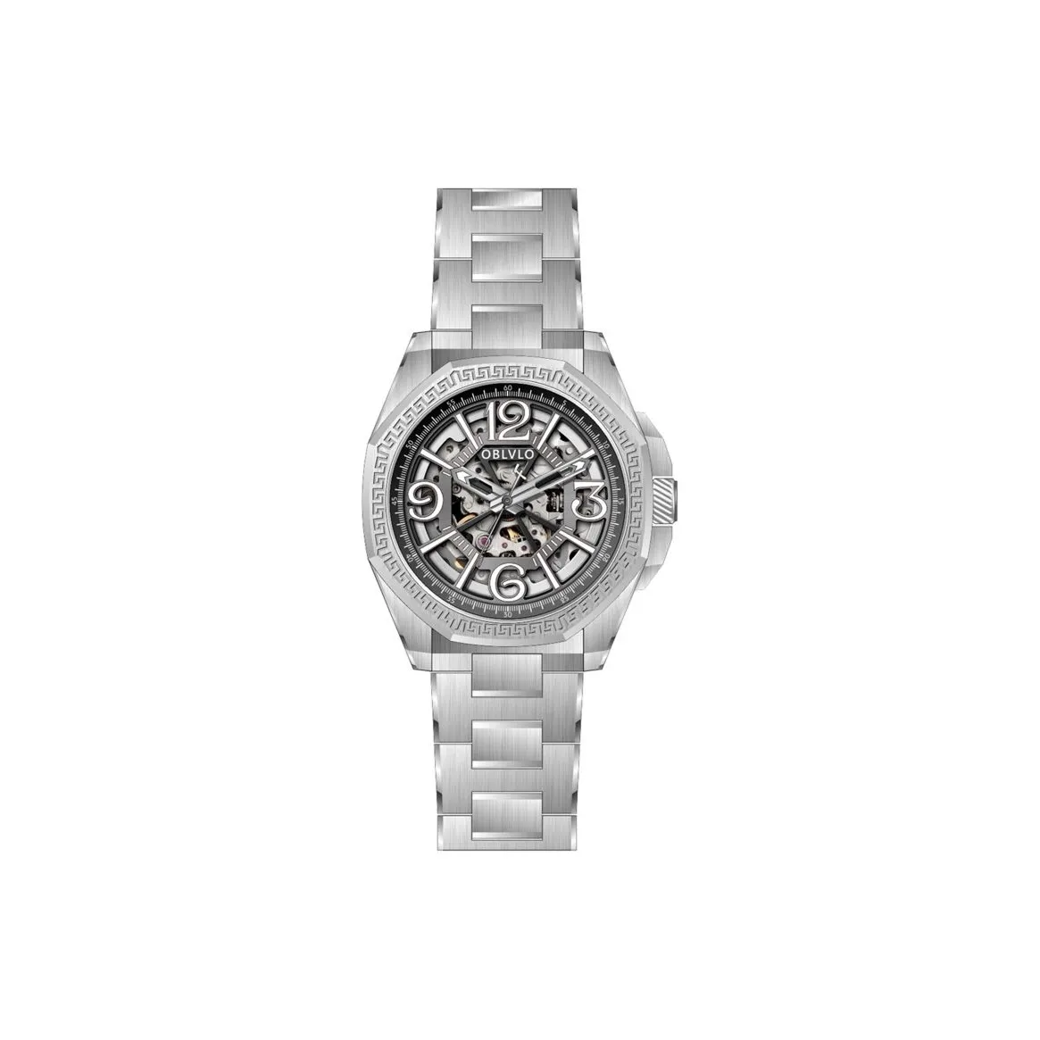 OBLVLO Automatic Mechanical Movement Stainless Steel Strap Watch Men's Watches White Dial