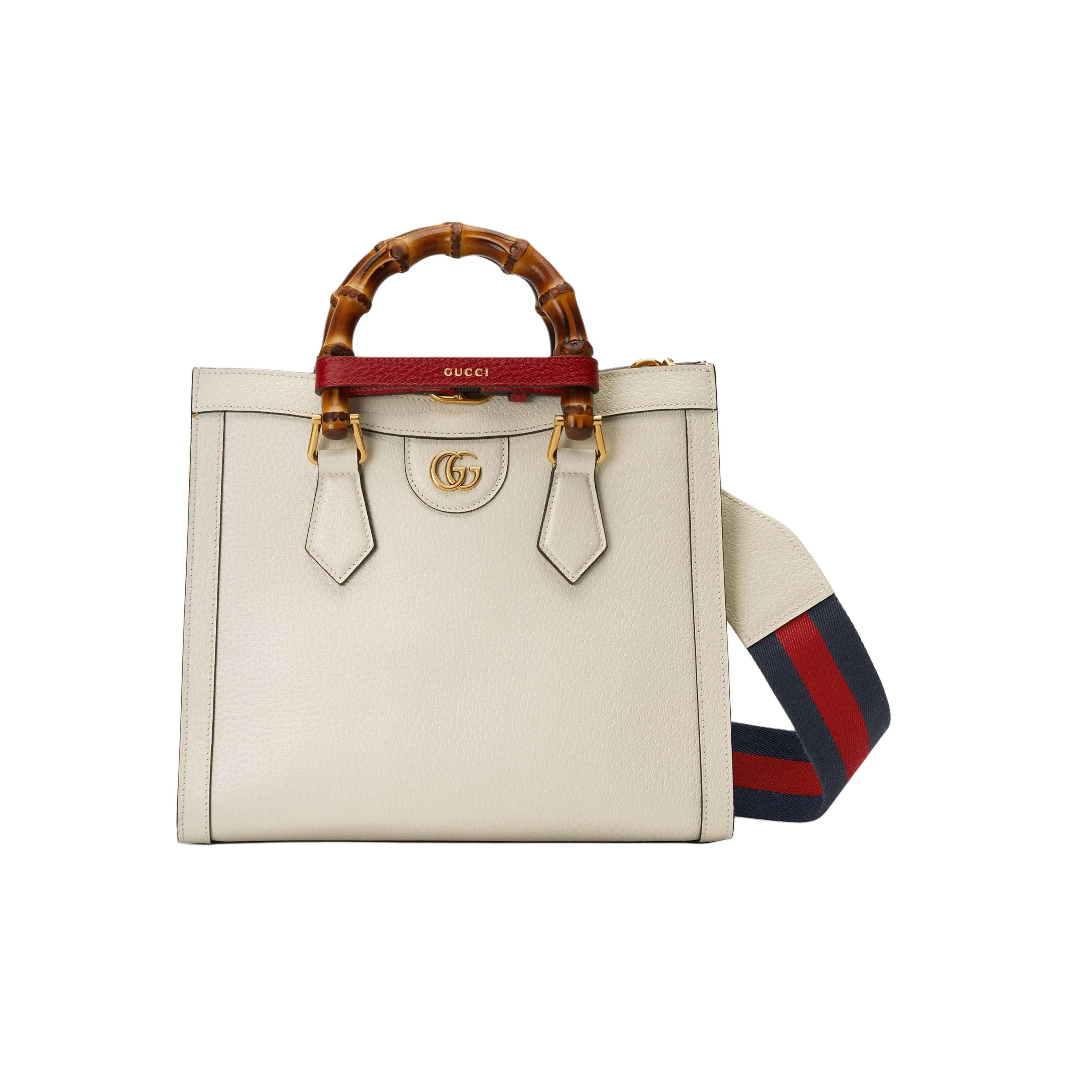 GUCCI Diana Leather Tote Bag, Shopping Bag, Shoulder Bag, Crossbody Bag, Handbag Trumpets Women's White