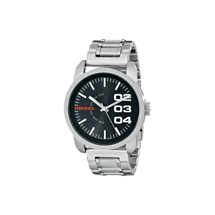 DIESEL Мужские часы Кварцевый механизм Ремешок из нержавеющей стали Черный циферблат