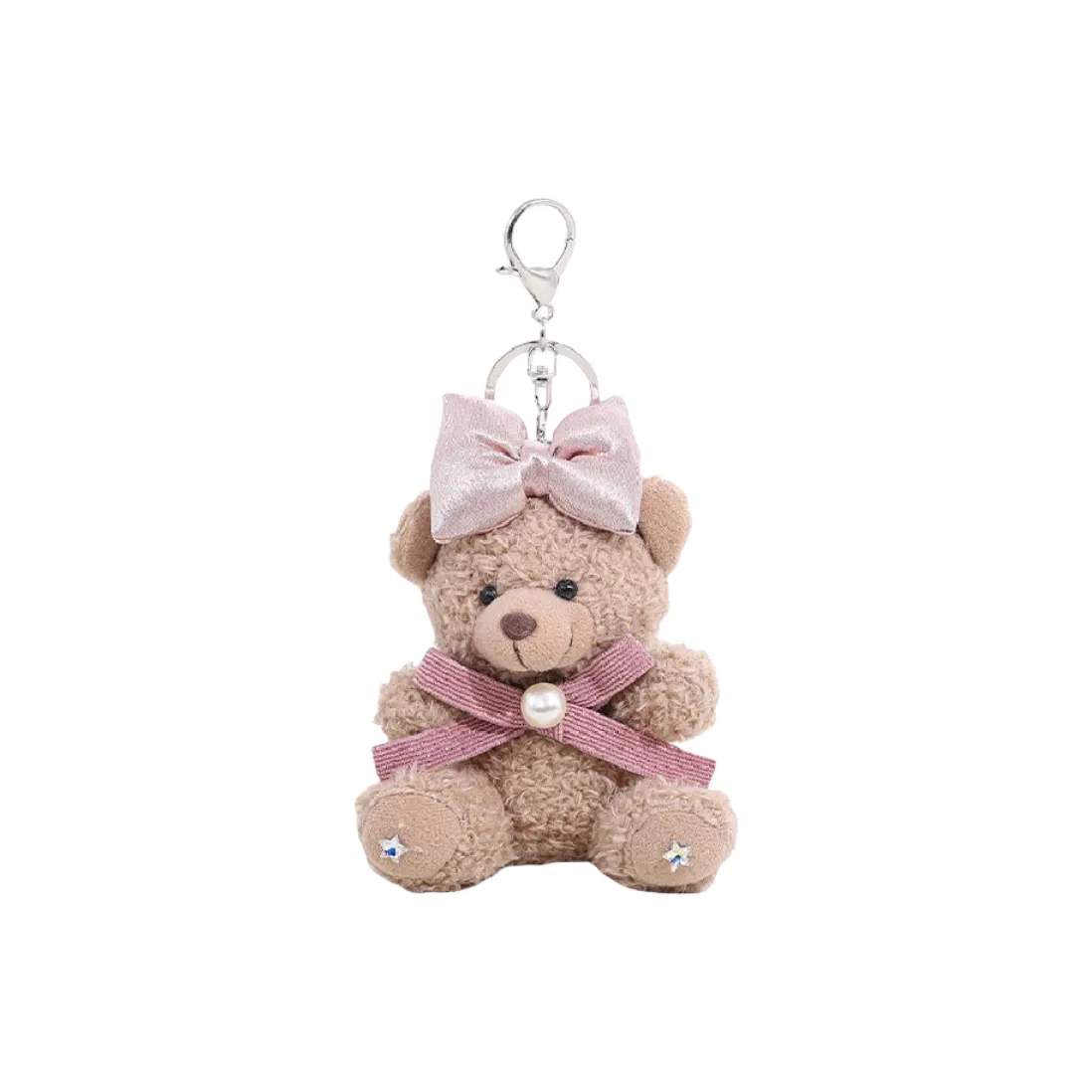 Fluffy Bear Cute Pink Bowknot Bear Plush Doll Bag Charm 13cm Recommended Height