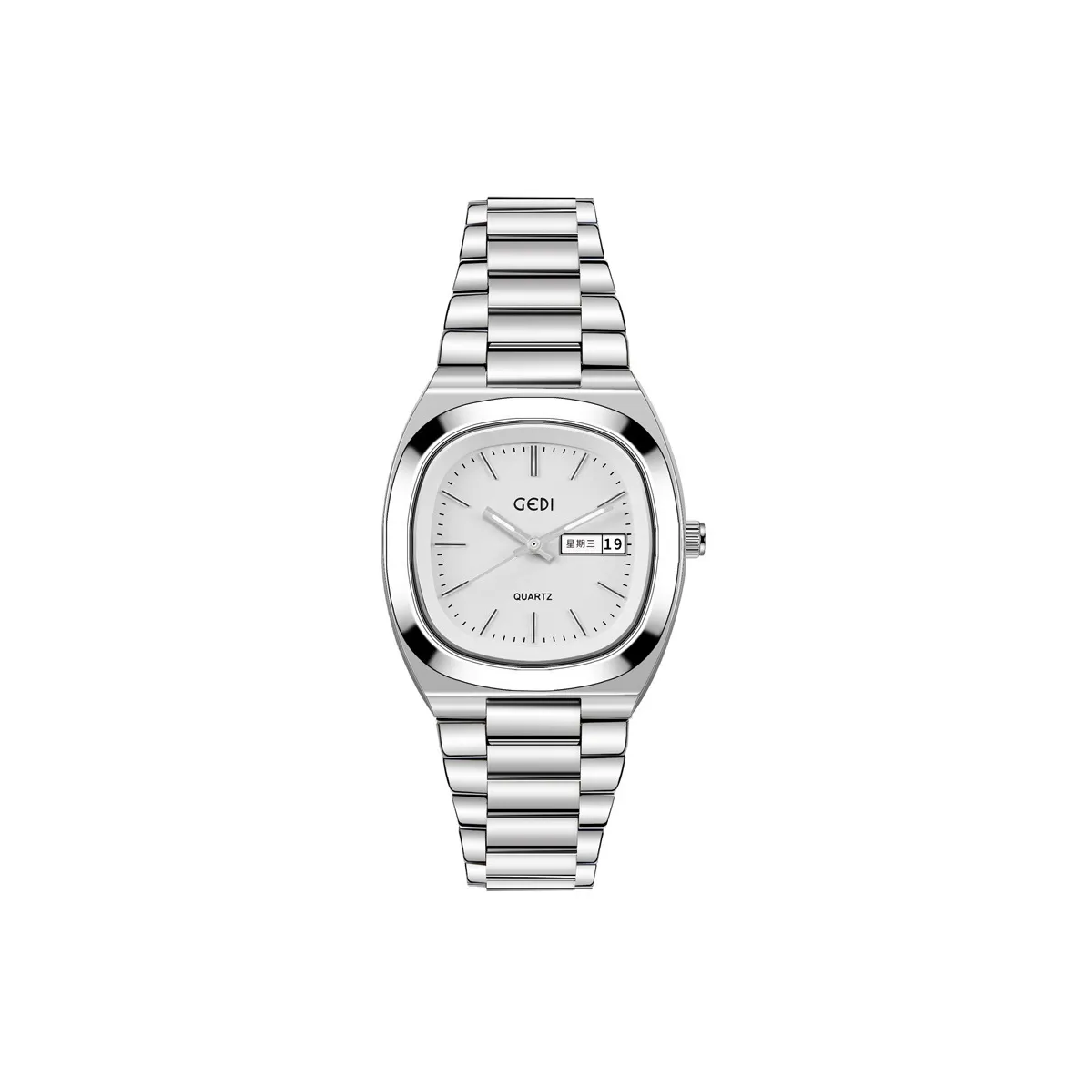 GEDI Кварцевый механизм ремешок из нержавеющей стали женские часы белый циферблат