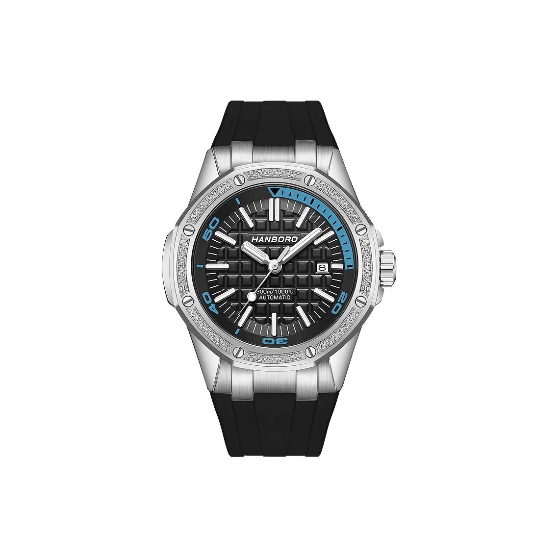 HANBORO Royal Oak Collection Mechanical Movement Silicone Strap Watch Men's Watches White Dial