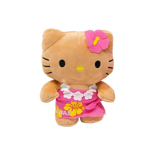 Sanrio Hello Kitty Hawaii Collection, Black Leather Pink Skirt Dolls Plush Doll 19cm Height