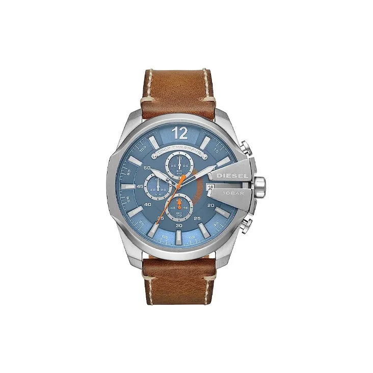 DIESEL Мужские часы Кварцевый механизм Кожаный ремешок Синий циферблат Часы DZ4458