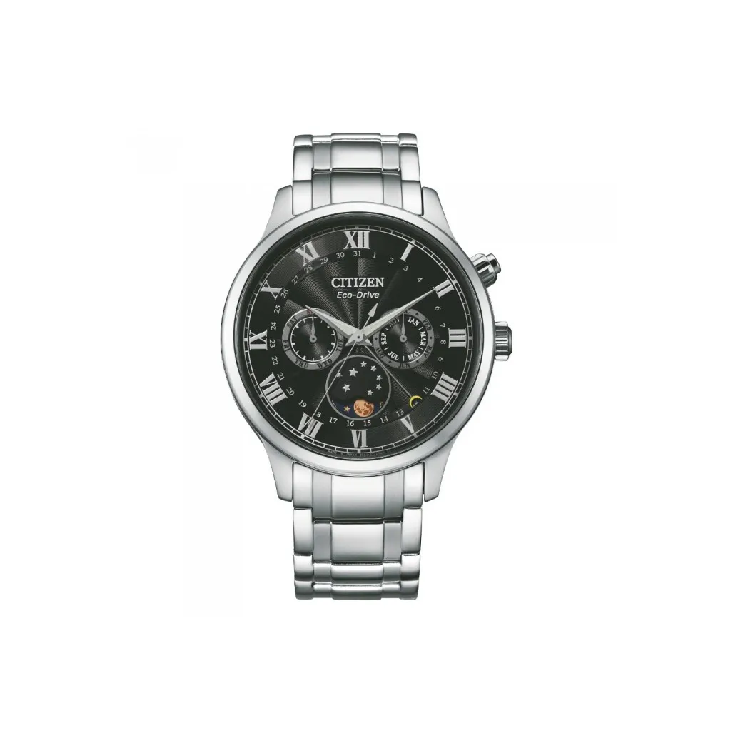 CITIZEN Светильник Кварцевый механизм Нержавеющая сталь Ремешок Часы Мужские Черный циферблат AP1050 81E