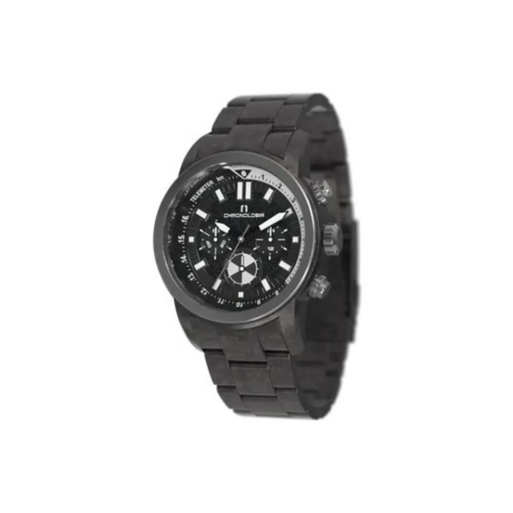 CHRONOLOGIA Pursuer Collection Мужские часы Кварцевый механизм 45,5 мм Черный циферблат 85601 Углеродное волокно Ремешок