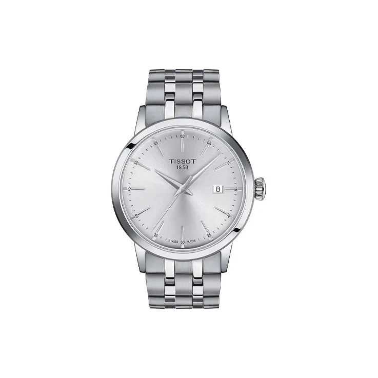 TISSOT Quartz Механизм Мужские часы Циферблат 42 мм Серебристый корпус Нержавеющая сталь Ремешок