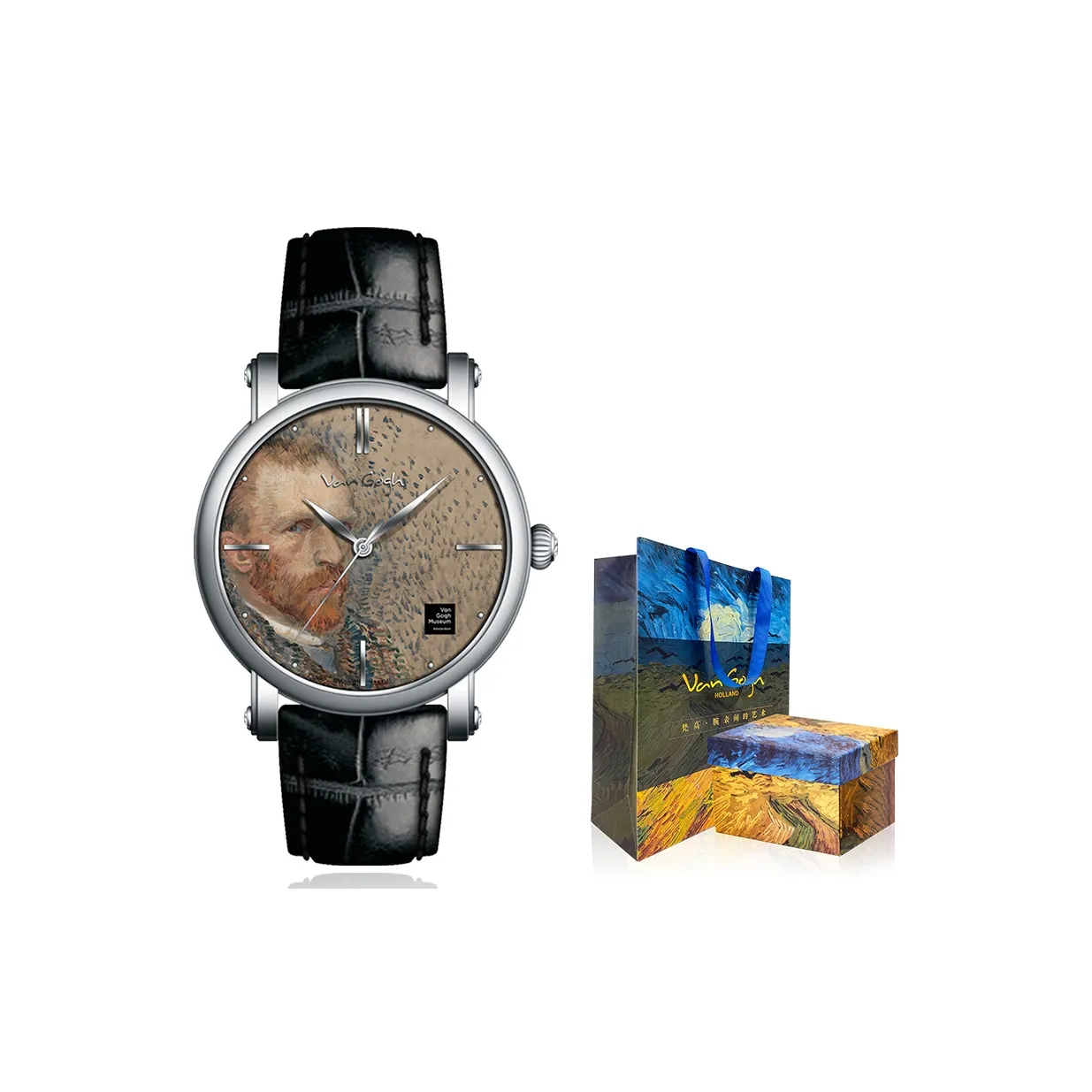 Коллекция VAN GOGH Наручные часы Кварцевый механизм Натуральная кожа Ремешок Кофейный Циферблат Часы Мужские часы Gent02 1