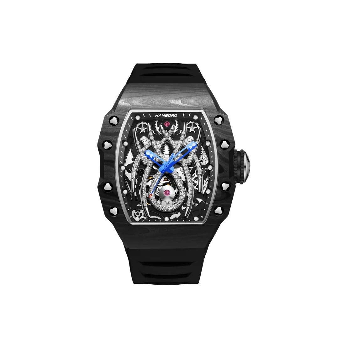 HANBORO Механический механизм Резиновый ремешок Часы Мужские Белый циферблат HBR922,3
