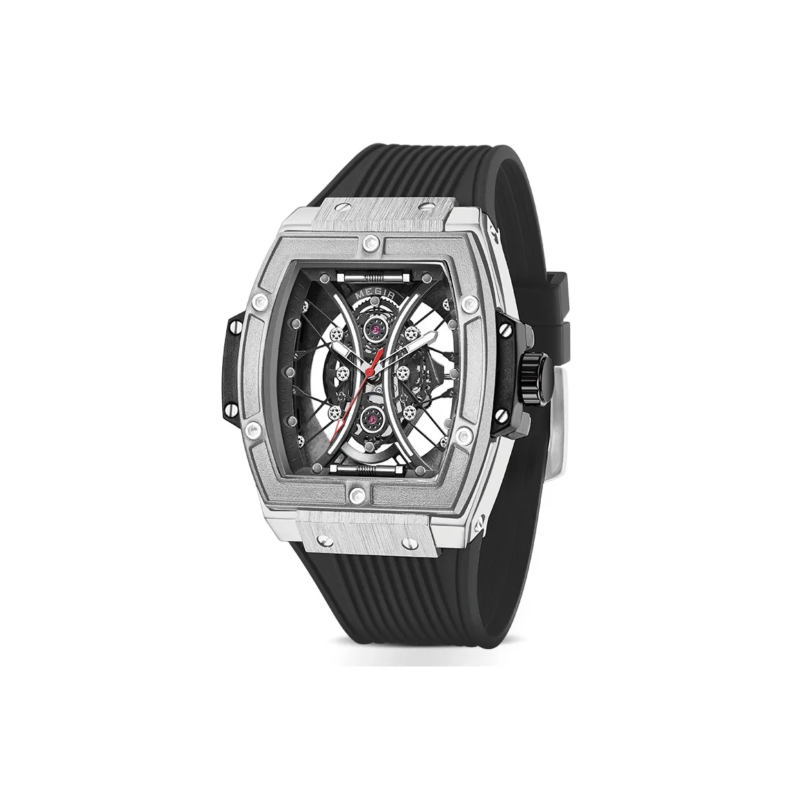 MEGIR Тонко сформированный модный тренд вырезанный кварцевый механизм силиконовый ремешок мужские часы черный циферблат