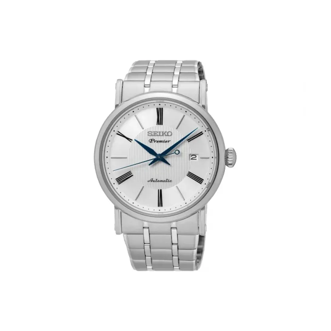 SEIKO Автоматический Механический Механизм Нержавеющая Сталь Ремешок Часы Мужские Белый Циферблат