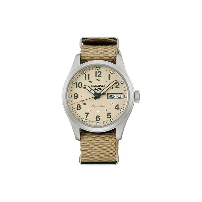 SEIKO Automatic/Manual Mechanical Movement Nylon Strap Watch Men's Watches Yellow Watch Dial SBSA199