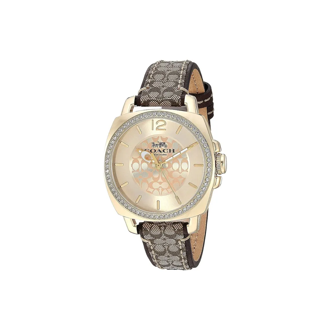COACH BOYFRIEND Collection Женские часы Кварцевый механизм Естественная кожа Ремешок 33 мм Золотистый циферблат
