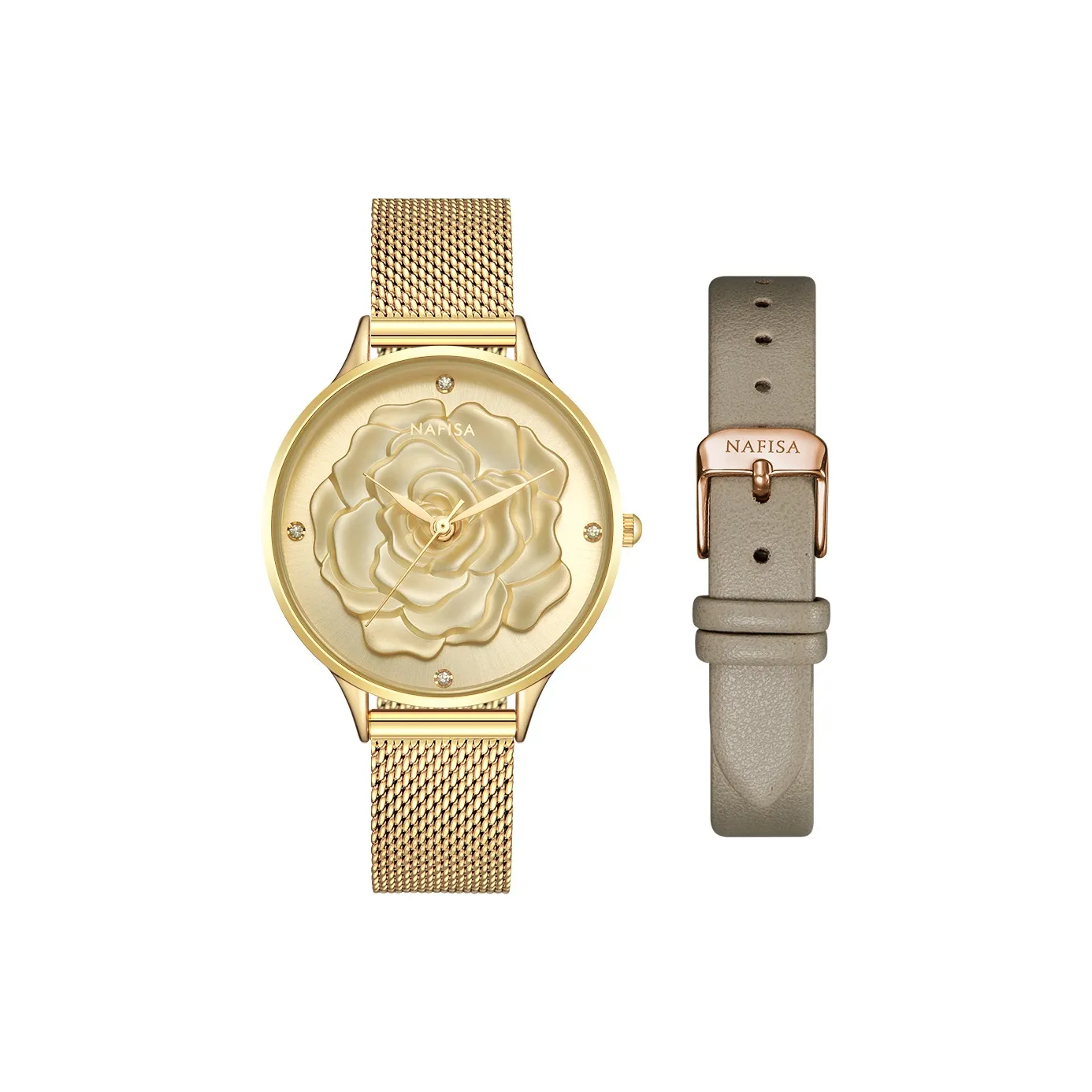 NAFISA Floral Camellia Collection Кварцевый механизм нержавеющая сталь ремешок женские часы черный циферблат