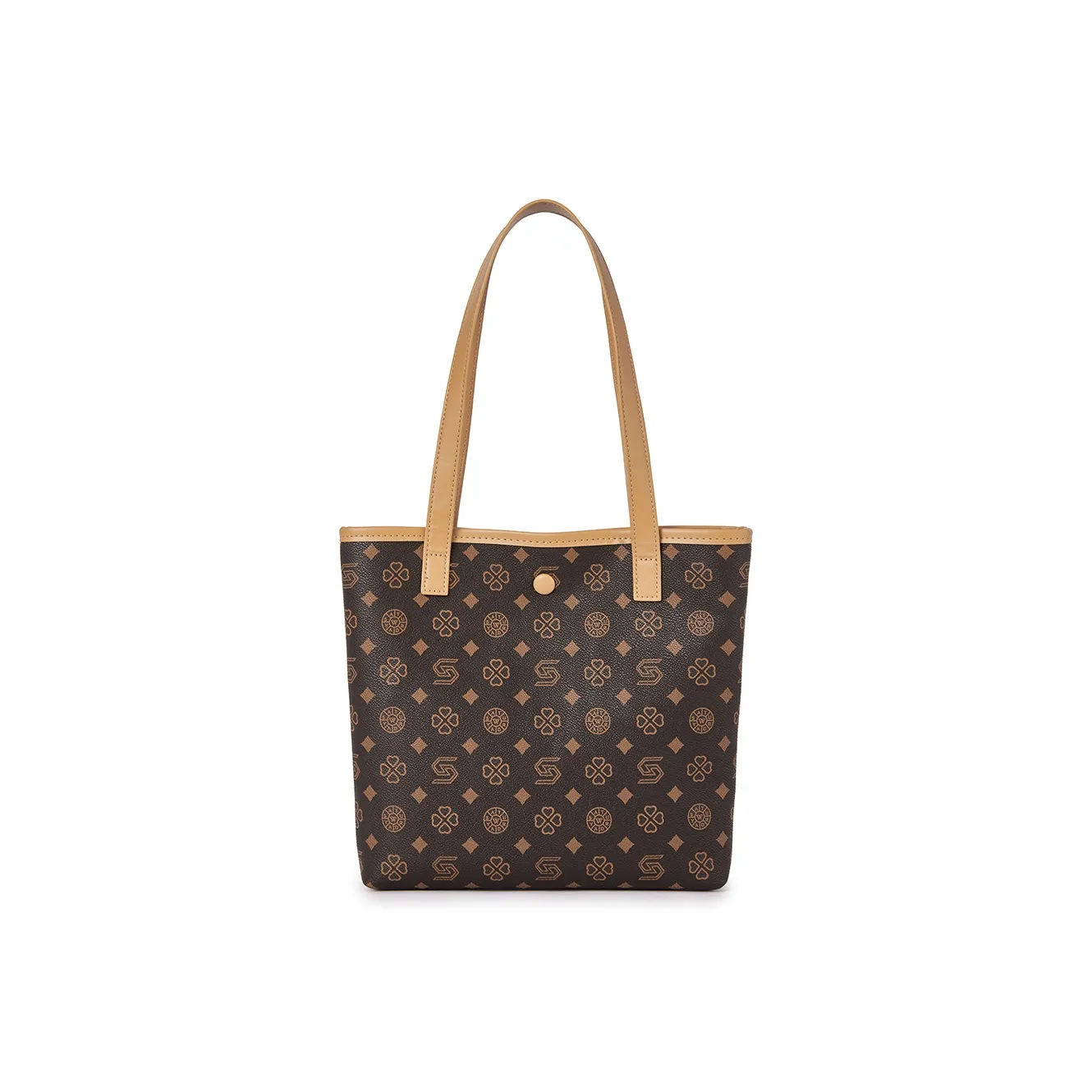 ST&SAT Synthetic Leather Tote Bag, Shopping Bag, Shoulder Bag Women's Coffee/Ecru