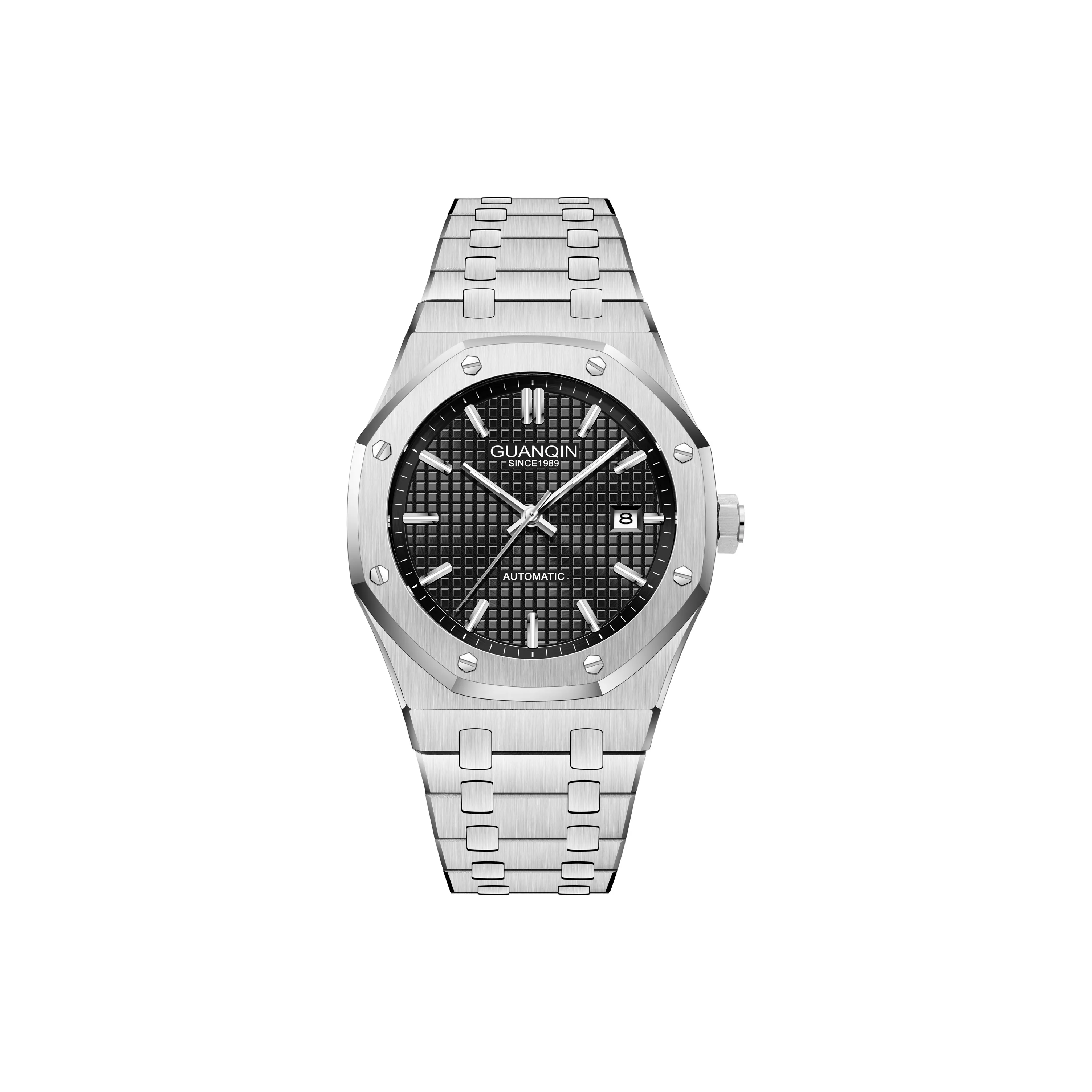 GUANQIN GJ16397 Automatic Mechanical Movement Stainless Steel Watchband Watch Men's Black Dial