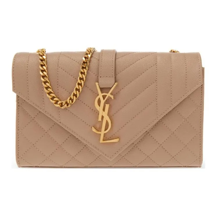 SAINT LAURENT ENVELOPE Grain Cow Leather Shoulder Bag Crossbody Bag Small Size Women's Beige