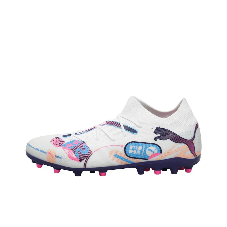 PUMA FUTURE 7 MATCH MG Multi Ground Artificial Ground Coverage Support Soccer Shoes Unisex White Blue Pink