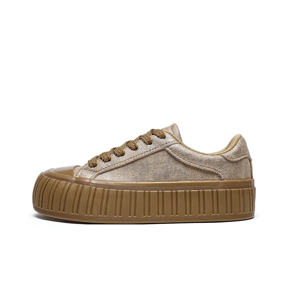 Feiyue Sports Casual Platform Height Increasing Anti-Slip Wear-Resistant Low-Top Skateboard Shoes Women's Gold