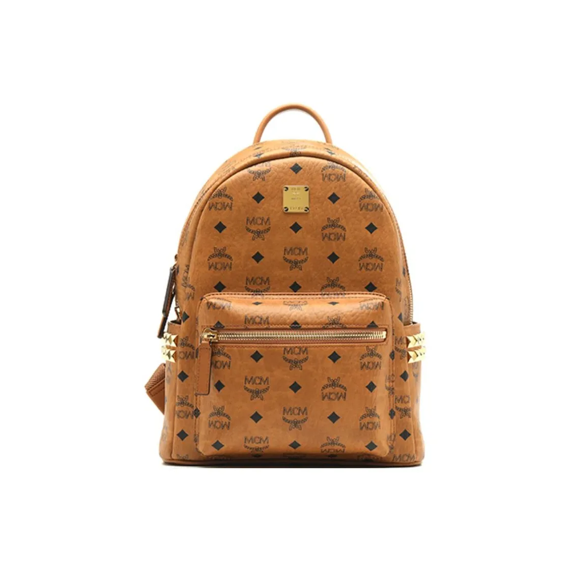 MCM Stark Visetos Canvas With Leather Backpack Small Size Unisex Brown Cognac