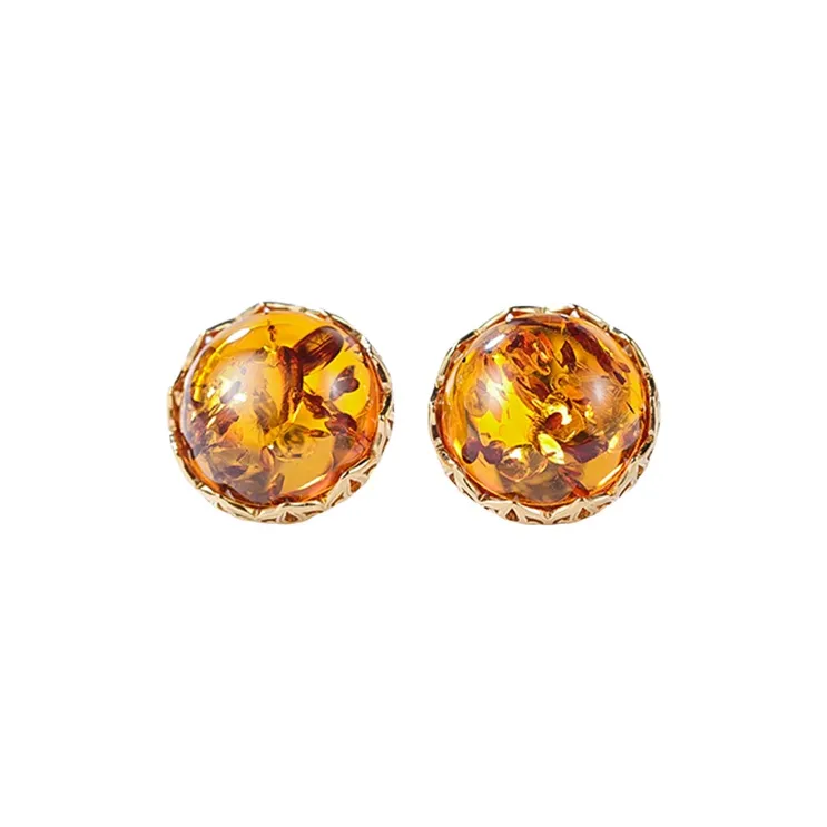 S&A Amber Fine Jade Stud Earrings Women's