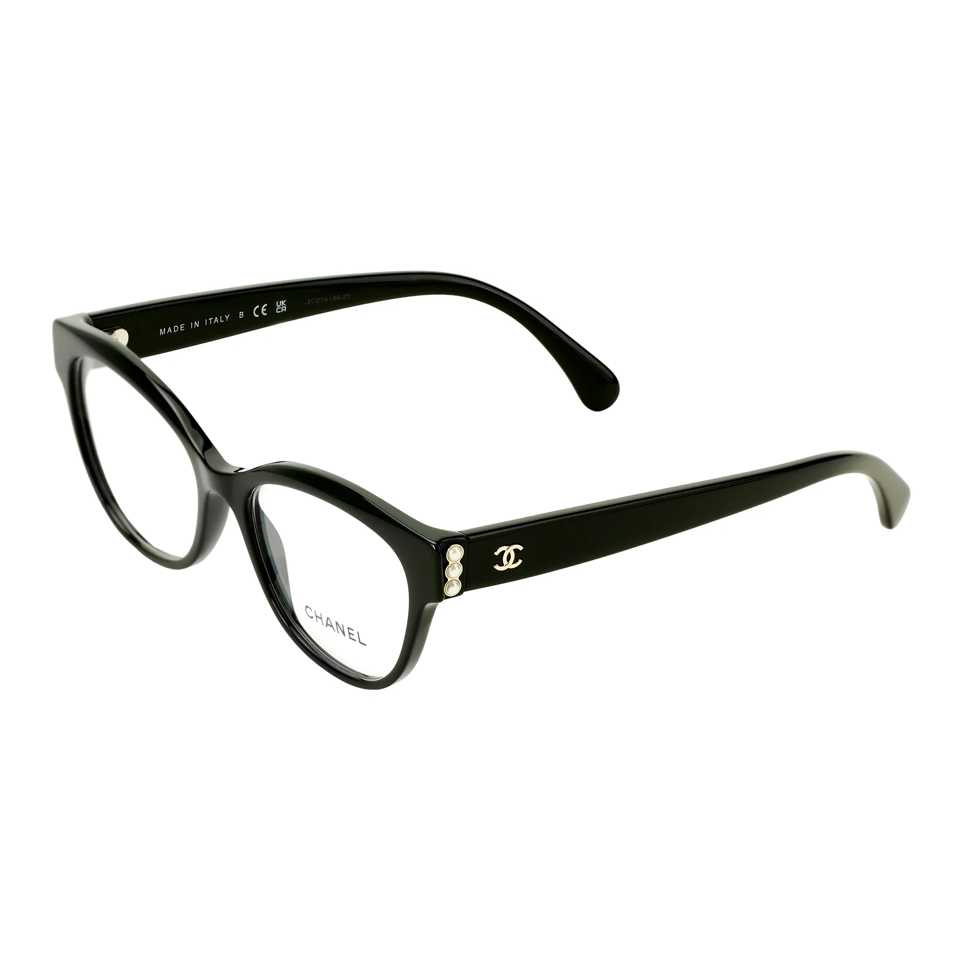 CHANEL Plate Frame Cat Eye Eyeglass Frames Women
s Black
