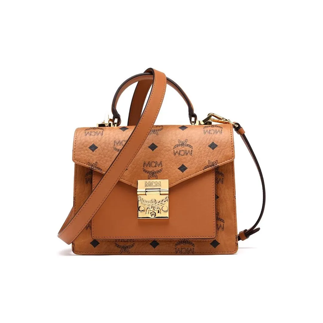MCM Tracy Visetos Coated Canvas Trunk Bag, Shoulder Bag, Crossbody Bag, Handbag Trumpets Women's