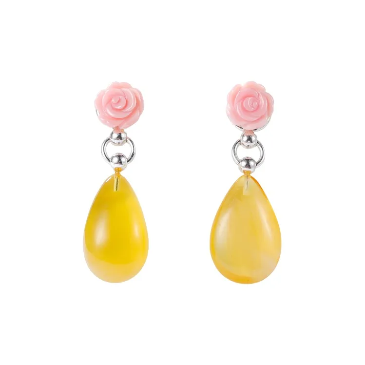 S&A Amber Fine Jade Earrings Women's