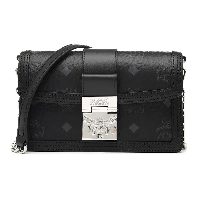 MCM Tracy Visetos Coated Canvas Leather Flap Bag Box Bag Shoulder Bag Crossbody Bag Mini Women's Black