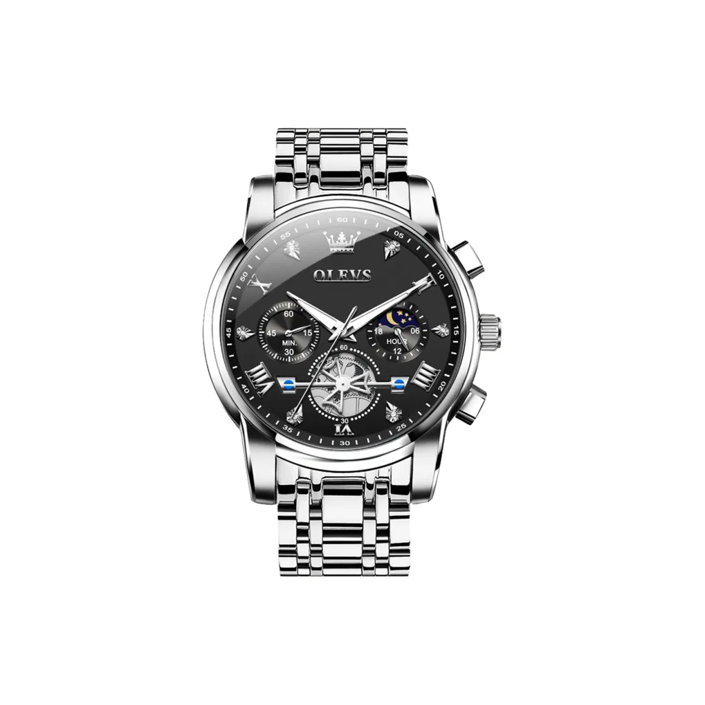 OLEVS Кварцевый механизм ремешок из нержавеющей стали мужские часы белый циферблат