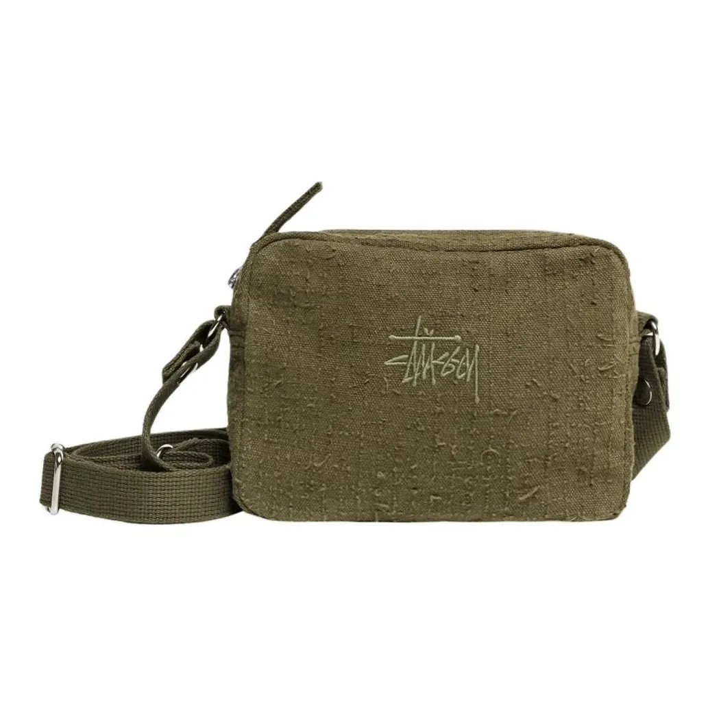 Stussy Cotton Canvas Shoulder Bag, Crossbody Bag Unisex Olive