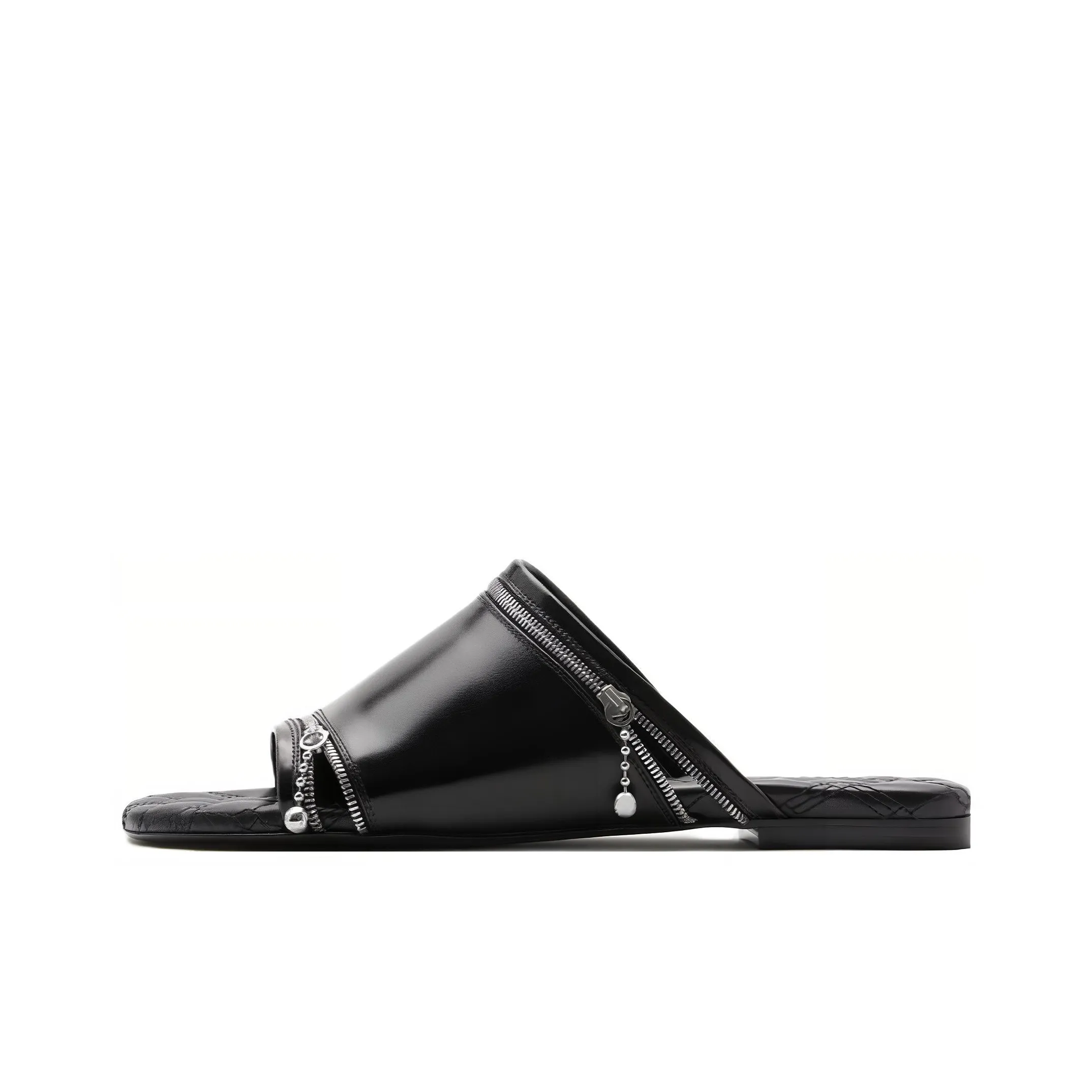 Burberry Decorative-zip Flat Leather Sandals