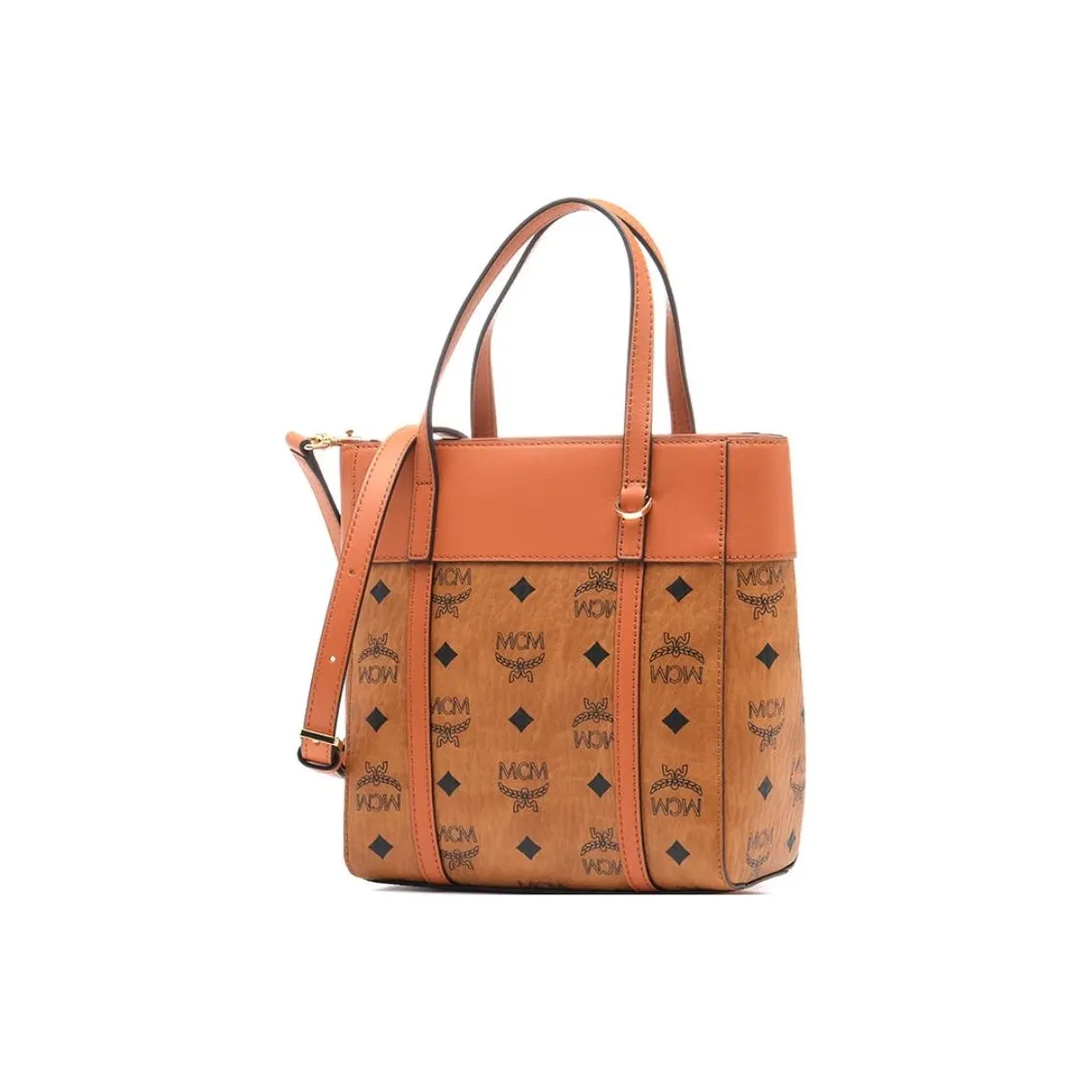 MCM Canvas paneled Calfskin Trim Tote Bag, Shopping Bag, Shoulder Bag, Crossbody Bag, Handbag Mini Women's