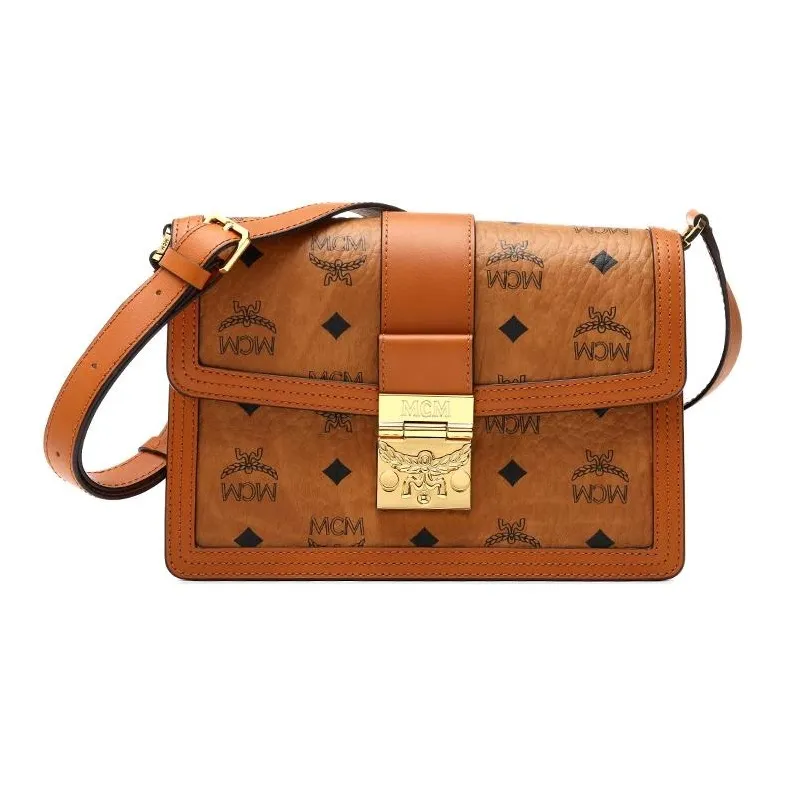 MCM Tracy Visetos Coated Canvas With Leather Trim Satchel Bag, Crossbody Bag, Shoulder Bag Small Size Women's