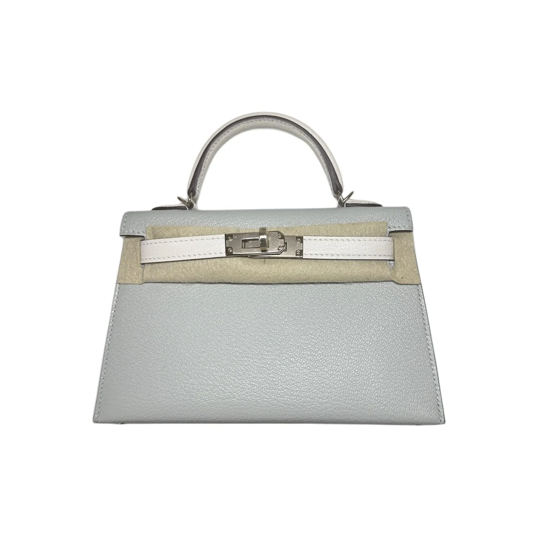 HERMES Mini Kelly 2nd Generation Goatskin Kelly Handbag Mini Women's Pearl Gray & Cream White