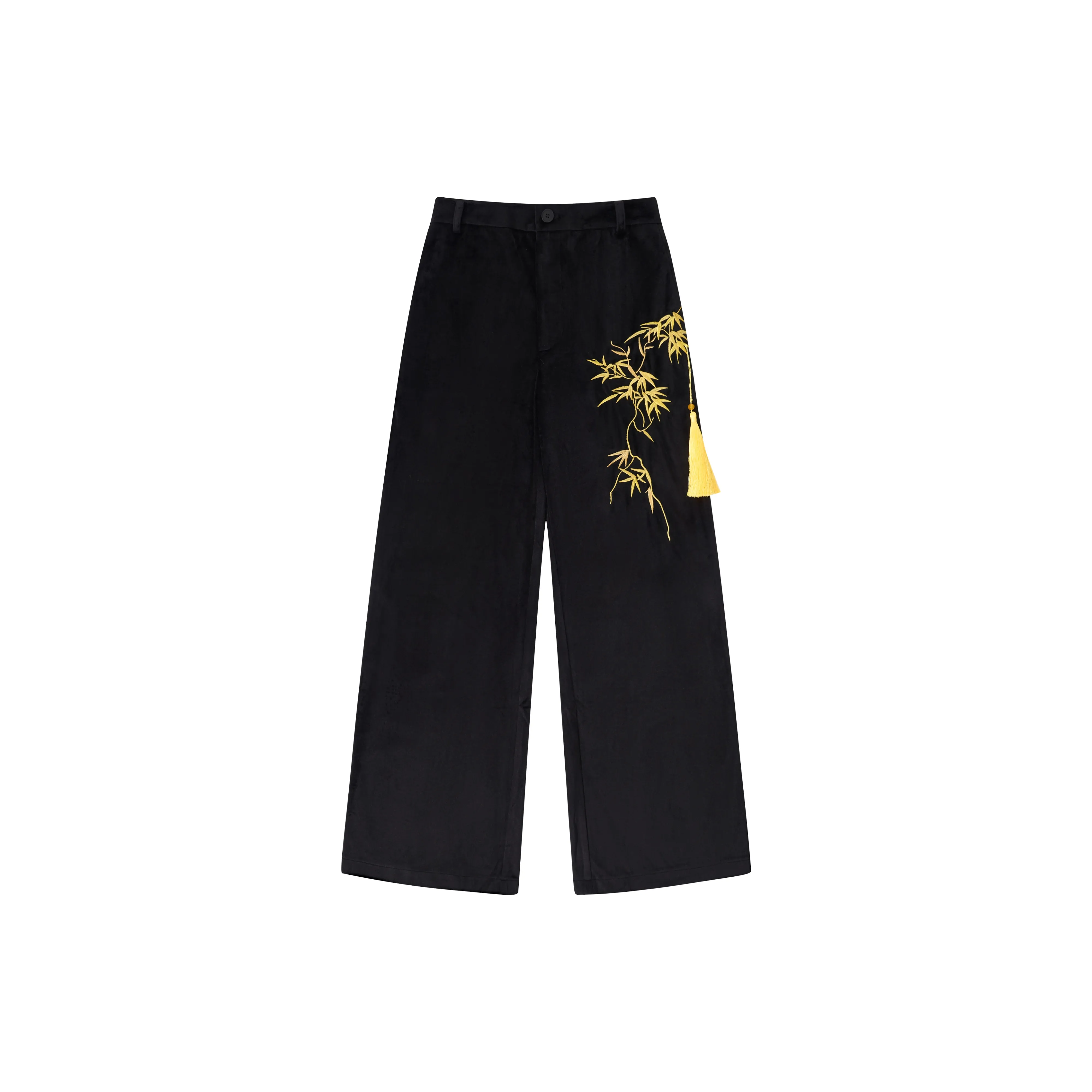Thunder Strike Bamboo Embroidered Gold Fringe CNEW Casual Pants Unisex Black