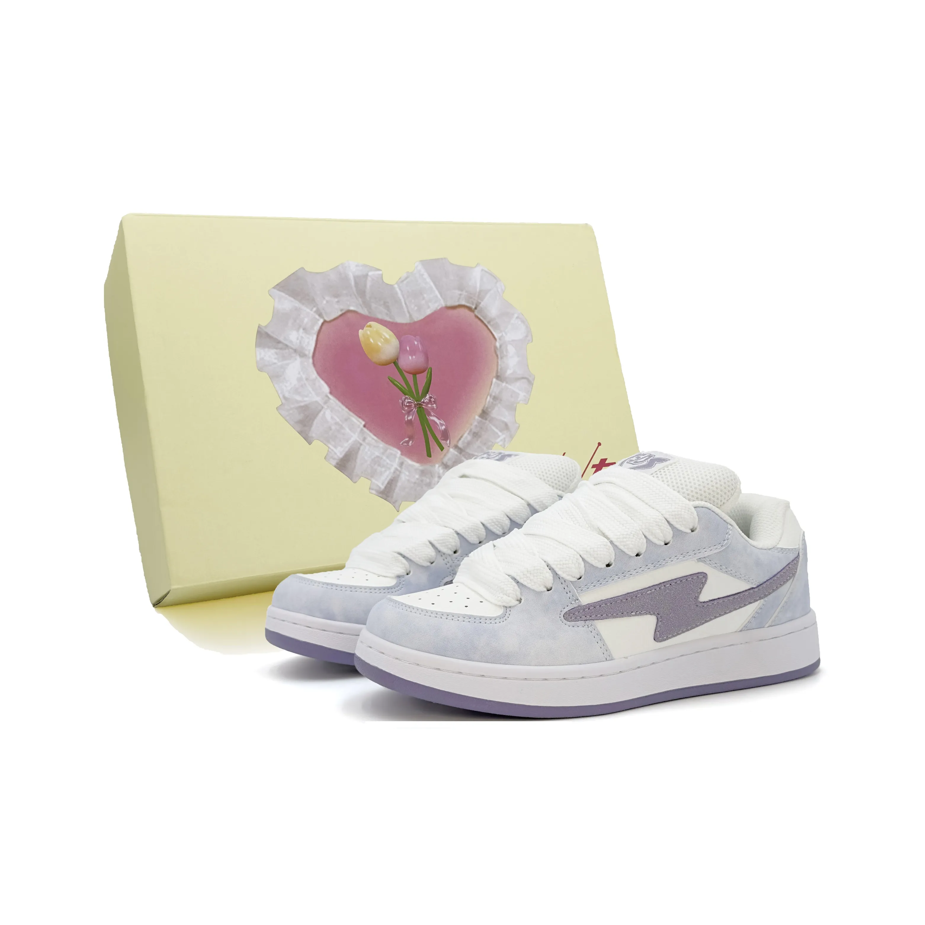 FULLXUAN Низкий топ Скейтборд Кроссовки Женские Фиолетовые Коробка Включено