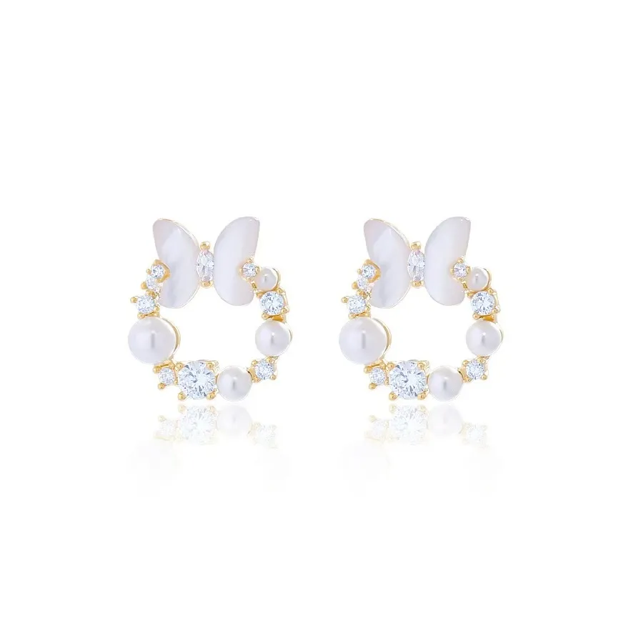 Серьги Vegetarian из меди жемчужная раковина циркон унисекс