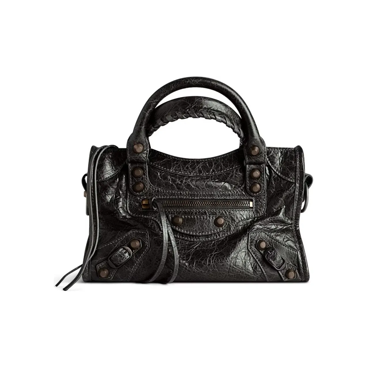 Balenciaga Le City Mini Bag In Black Arena Storico Lambskin Brass Hardware Black