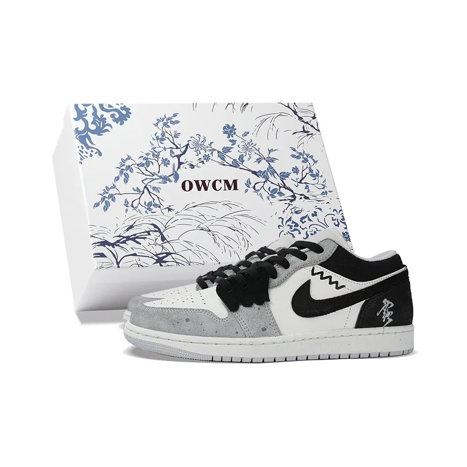 Jordan Air Jordan 1 Abrasion Resistant Slip Resistant Low Top Skateboard Shoes Unisex Black Gray