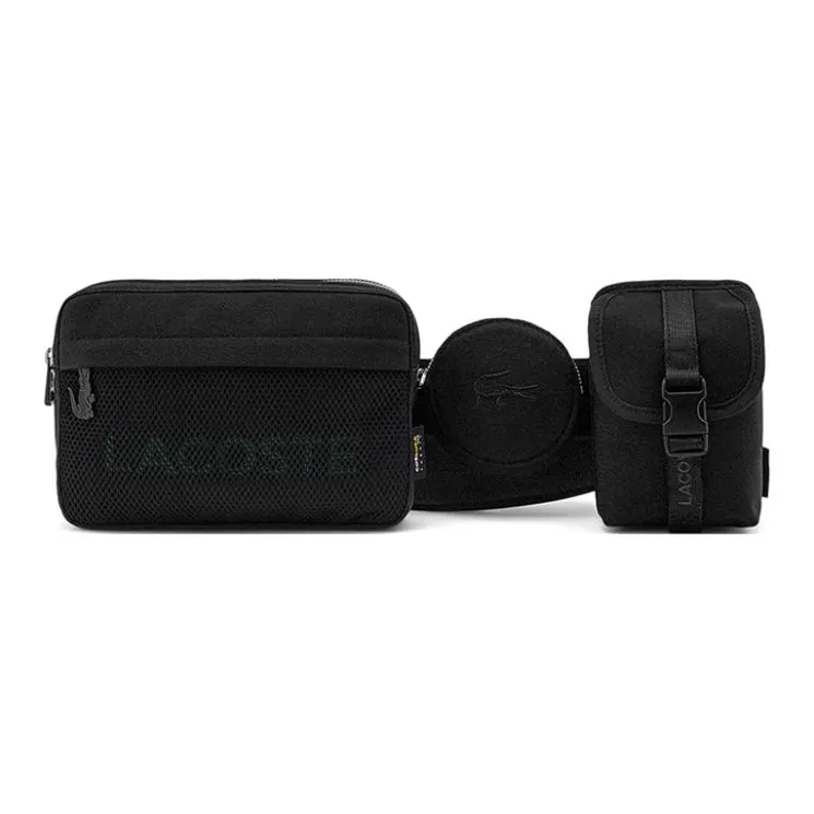 LACOSTE Fabric One Shoulder Crossbody Fanny Pack Regular Unisex Black