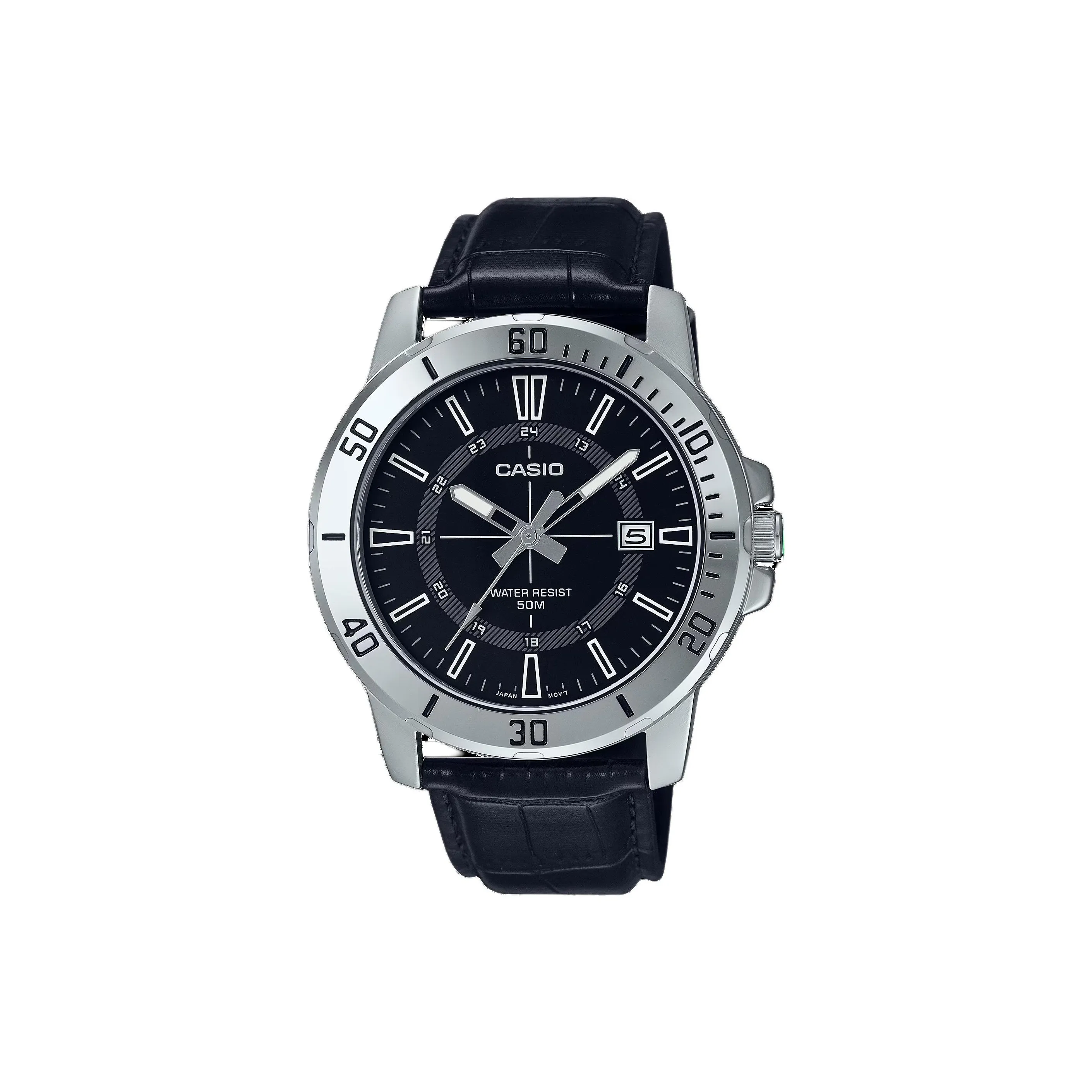 CASIO Кварцевый механизм кожаный ремешок часы унисекс черный циферблат