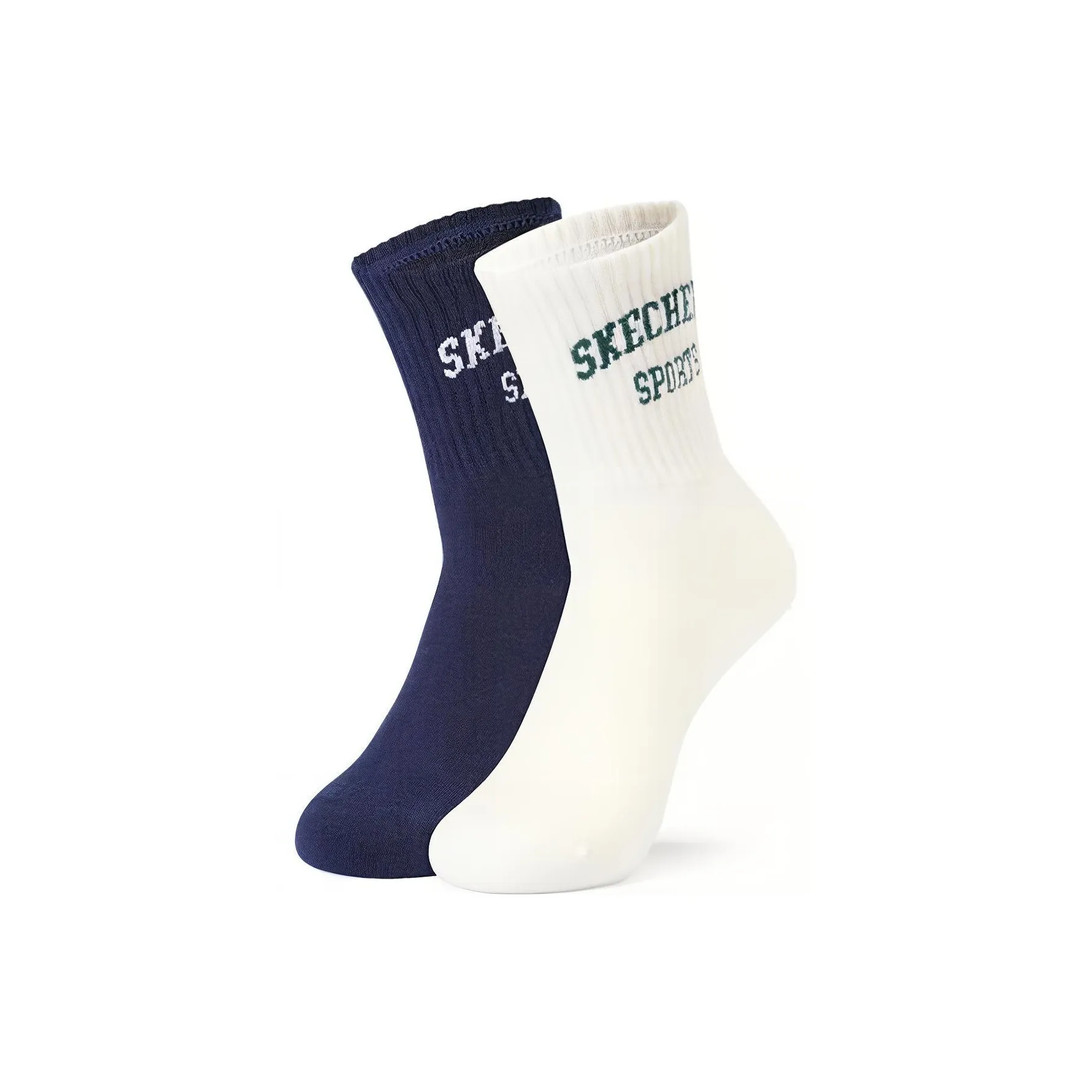 Skechers Colorful Mid Calf Socks Unisex 2 Pack Ocean Cave Blue+Tofu White